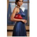 Evening Bag - Pleated Satin w/ Rhinestone Bow - Red - BG-92288R
